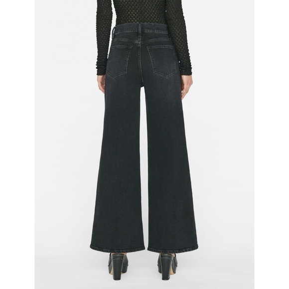 NWT FRAME Le Slim Palazzo Jeans High Rise Wide Leg Denim Black Hutchinson 23 - Picture 14 of 15
